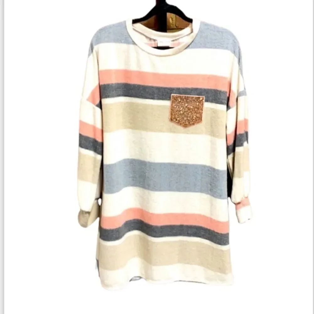 Lovely Melody Striped L/S Crew Neck Tunic
